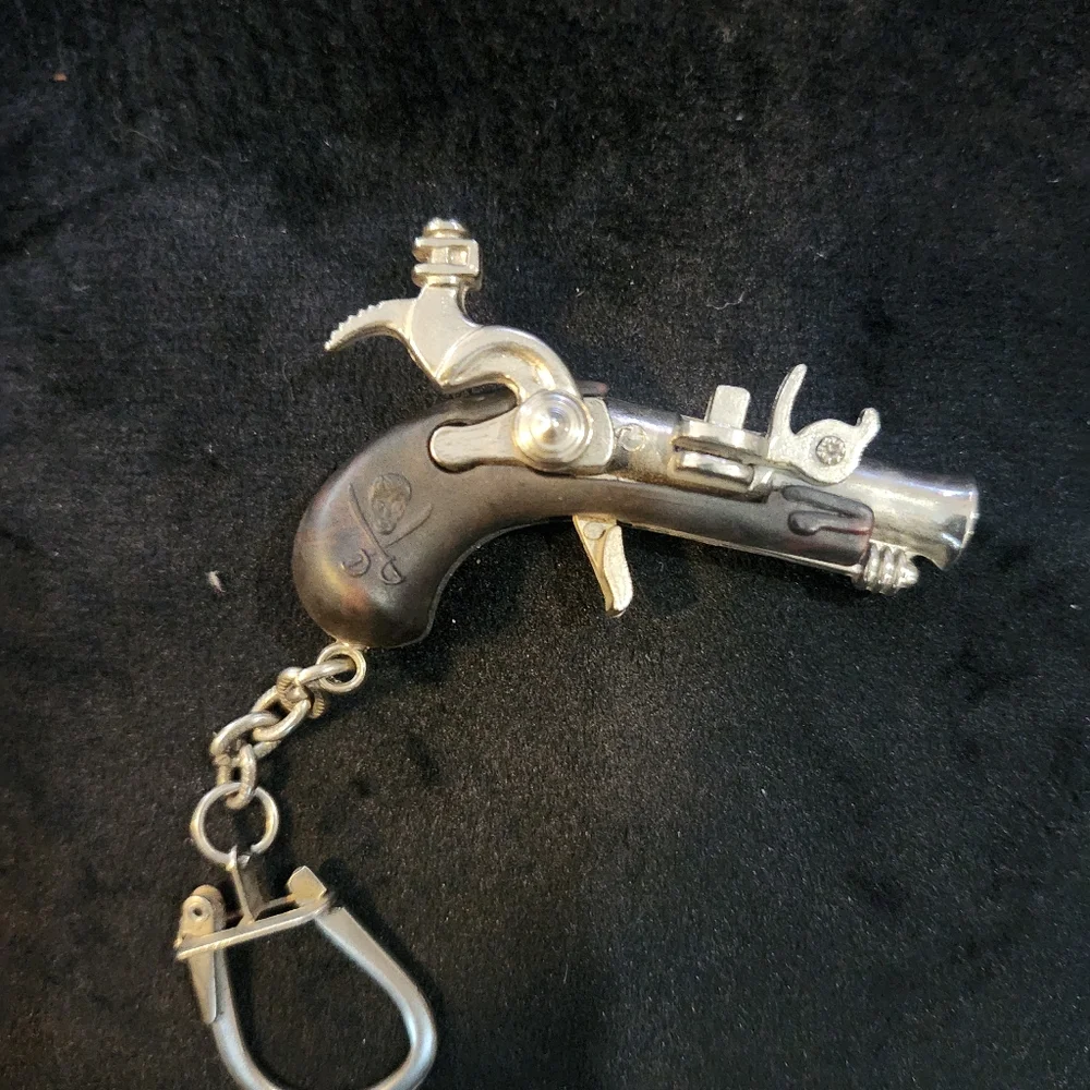 Silver and Black Vintage Pistol Keychain - Decorative Men's Accessory